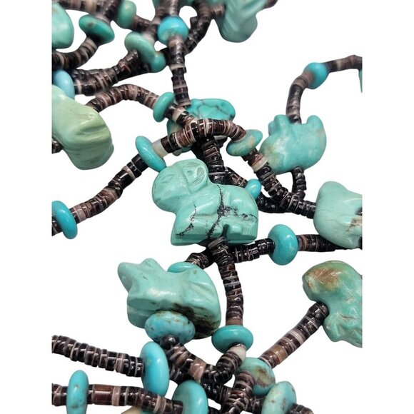 Antique Turquoise Carved Animal Stations Heshi Necklace Multistrand 24" Detailed - Picture 12 of 16